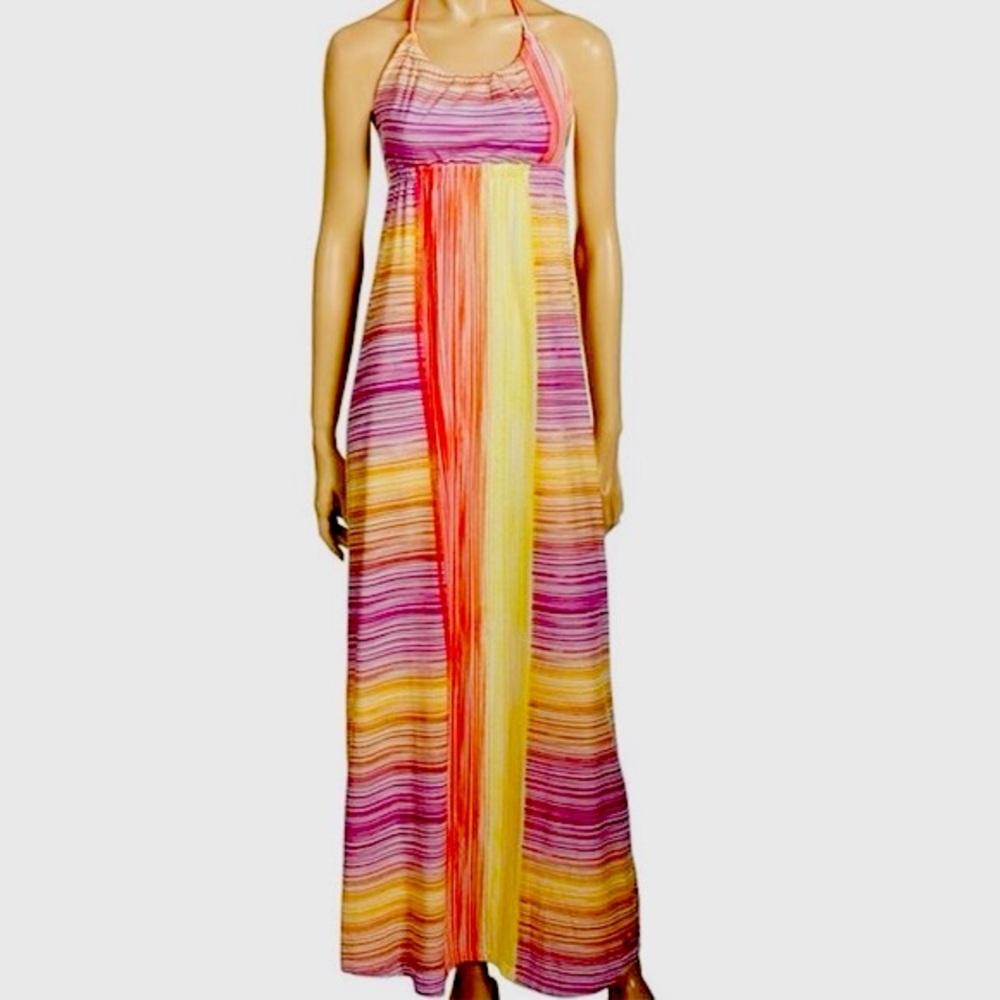 Rip Curl Multicolor Striped Boho Open Back Maxi Dress NWOT
